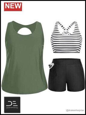 Plus Size 3 Piece Tankini Swimsuits Athletic Bathing Suits with Shorts